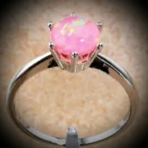 Perfect Round Cut Pink Fire Opal Silver Women Ring
